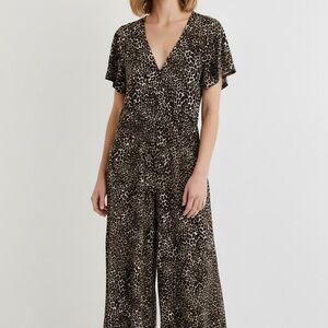 All In Favor Leopard Print Stretch Wide Leg Jumpsuit Small